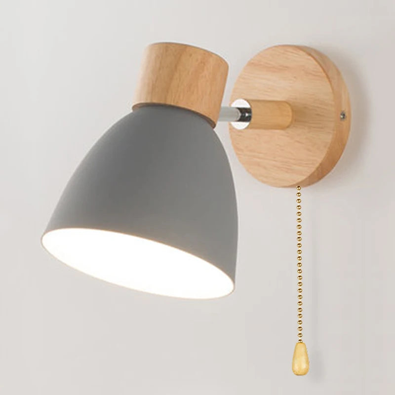 Make It Pop - Wooden Nordic Wall Lamp With Switch Modern Wall Sconce For Bedroom Living Room Home Lighting Macaroon 6 Color Steering Head E27