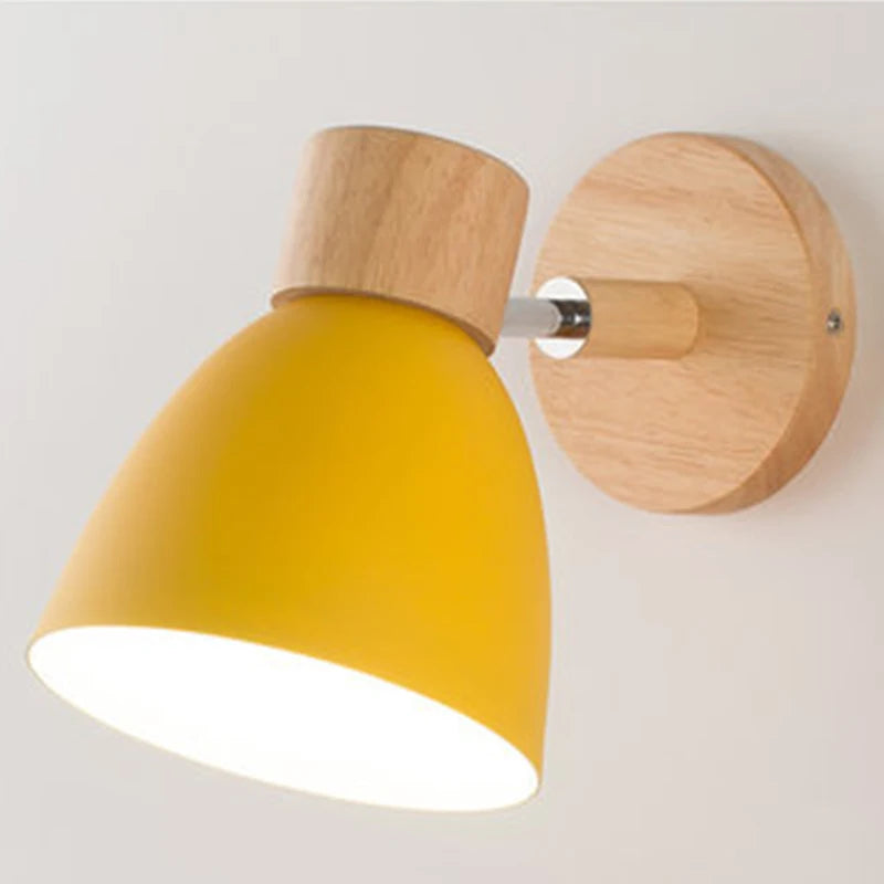 Make It Pop - Wooden Nordic Wall Lamp With Switch Modern Wall Sconce For Bedroom Living Room Home Lighting Macaroon 6 Color Steering Head E27
