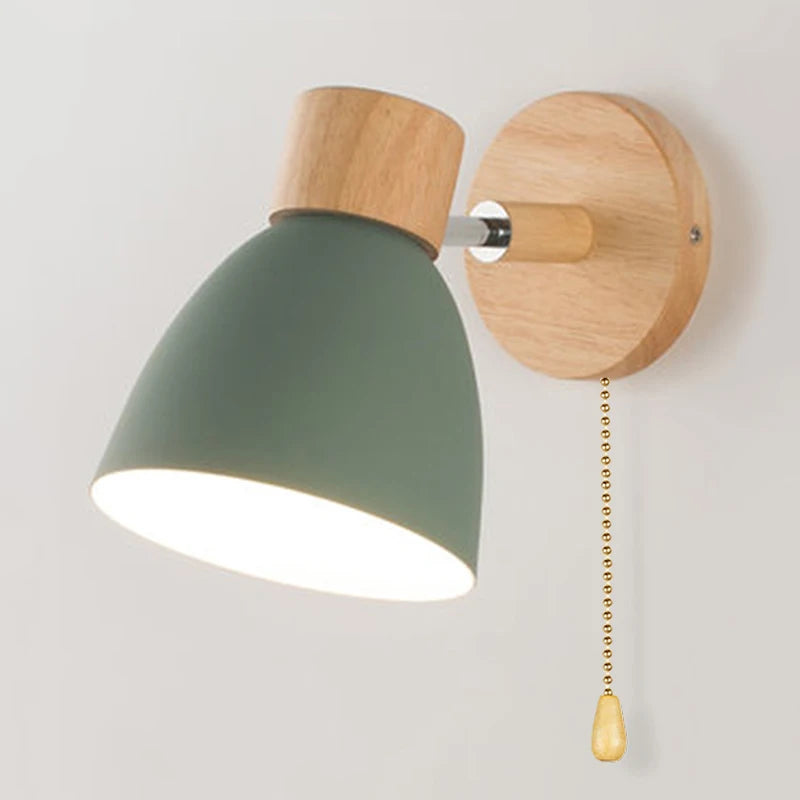 Make It Pop - Wooden Nordic Wall Lamp With Switch Modern Wall Sconce For Bedroom Living Room Home Lighting Macaroon 6 Color Steering Head E27