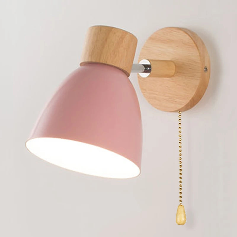 Make It Pop - Wooden Nordic Wall Lamp With Switch Modern Wall Sconce For Bedroom Living Room Home Lighting Macaroon 6 Color Steering Head E27
