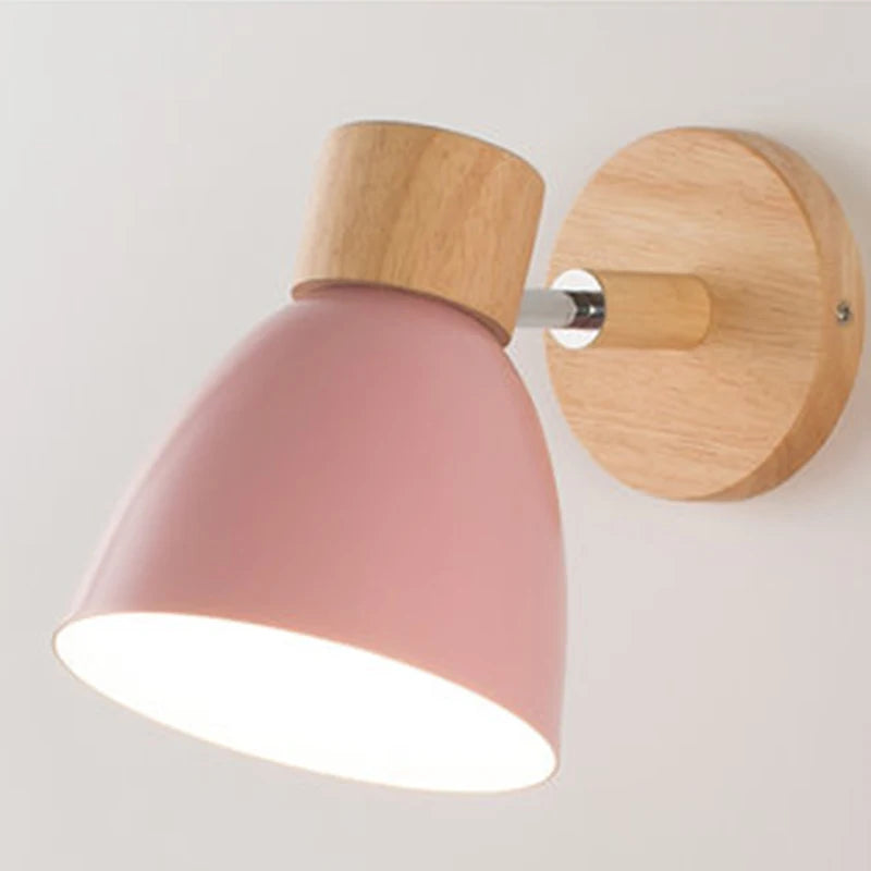 Make It Pop - Wooden Nordic Wall Lamp With Switch Modern Wall Sconce For Bedroom Living Room Home Lighting Macaroon 6 Color Steering Head E27