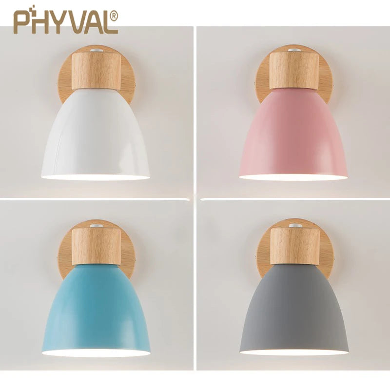 Make It Pop - Wooden Nordic Wall Lamp With Switch Modern Wall Sconce For Bedroom Living Room Home Lighting Macaroon 6 Color Steering Head E27