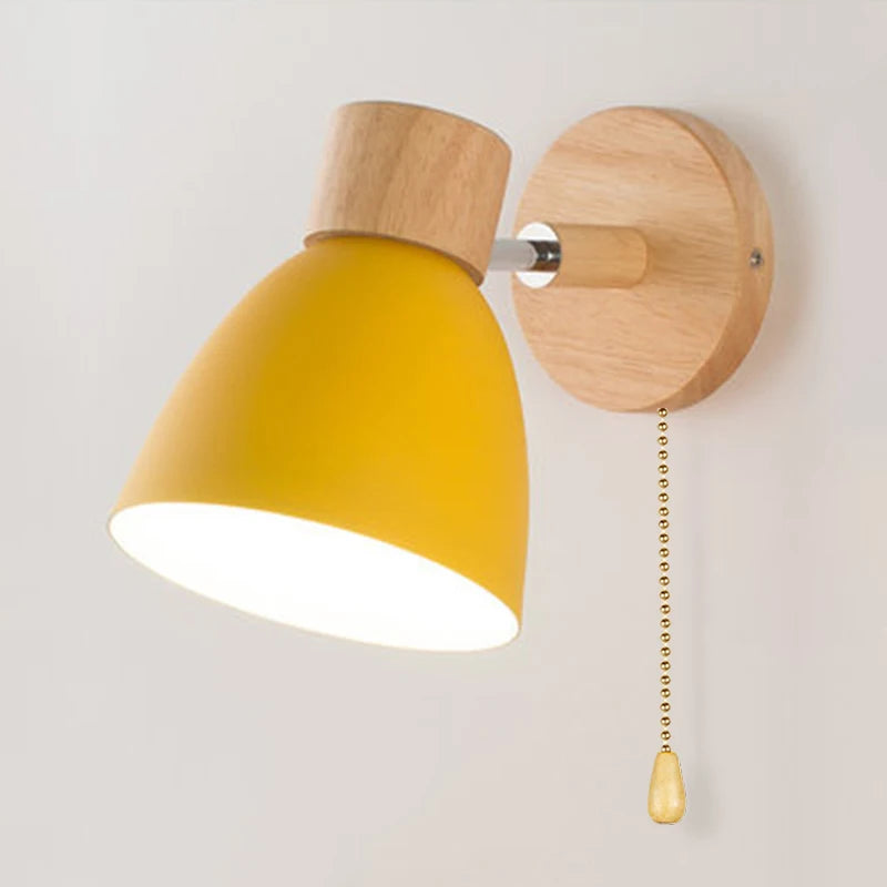 Make It Pop - Wooden Nordic Wall Lamp With Switch Modern Wall Sconce For Bedroom Living Room Home Lighting Macaroon 6 Color Steering Head E27
