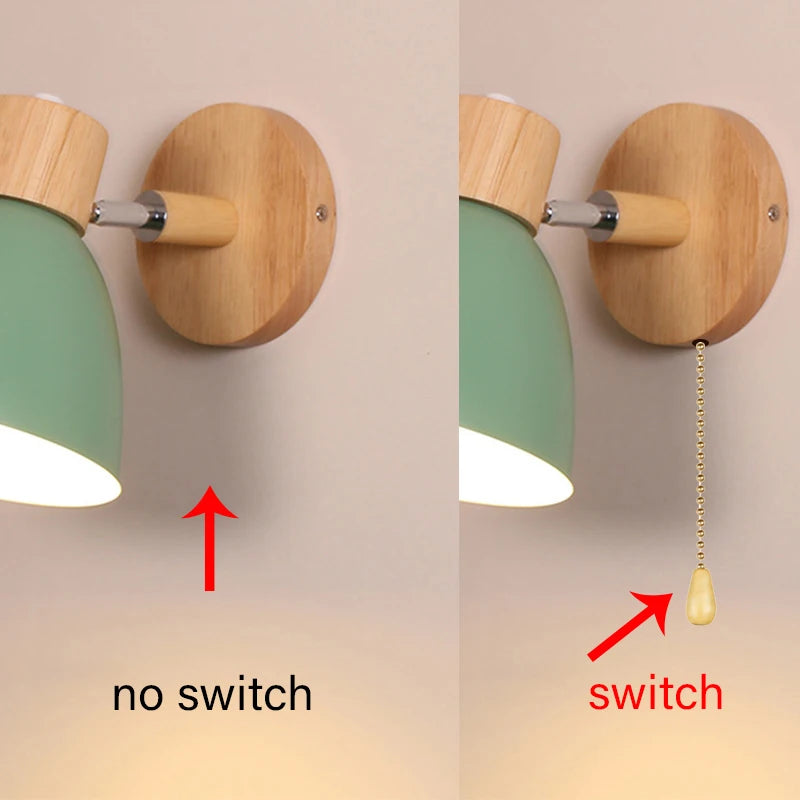 Make It Pop - Wooden Nordic Wall Lamp With Switch Modern Wall Sconce For Bedroom Living Room Home Lighting Macaroon 6 Color Steering Head E27