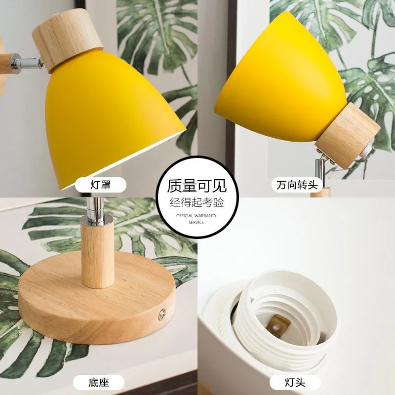 Make It Pop - Wooden Nordic Wall Lamp With Switch Modern Wall Sconce For Bedroom Living Room Home Lighting Macaroon 6 Color Steering Head E27