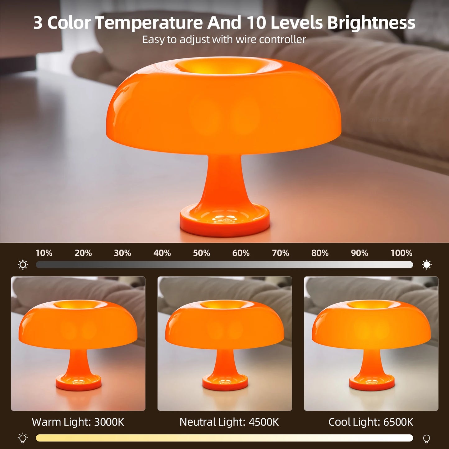Make It Pop - Classic Mushroom Table Lamp Modern Bauhaus Art Table Lamp Bedroom Bedside Lamp Danish Designer Orange Decorative Table Lamp