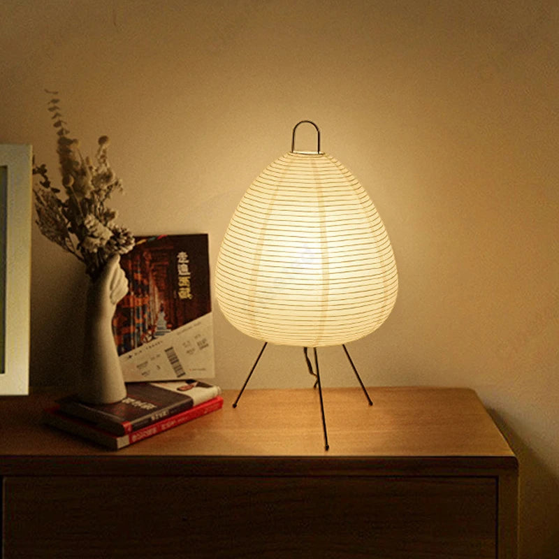 Make It Pop - Japanese Design Paper Table Lamp Tripod Rice Paper Table Lamp Japanese Style Lantern Lamp Led Desk Lamp for Bedroom