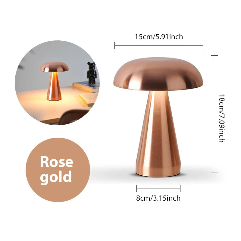 Make It Pop - Retro Table Lamp Mushroom LED Night Light Rechargeable desk lamp Touch Sensor Reading Lights for bedroom Restaurant Bar Decor