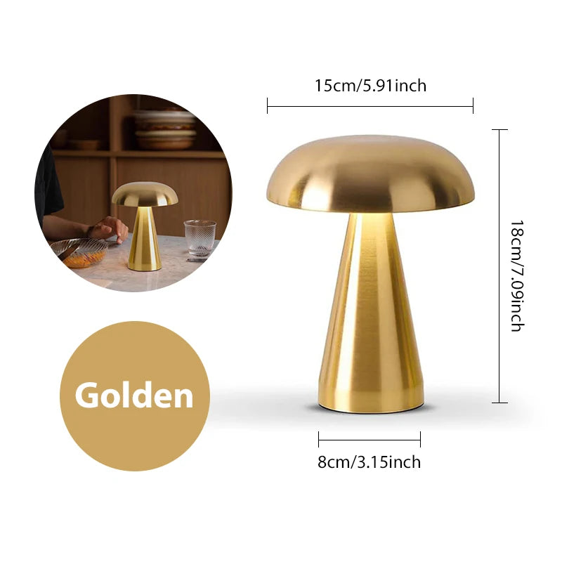 Make It Pop - Retro Table Lamp Mushroom LED Night Light Rechargeable desk lamp Touch Sensor Reading Lights for bedroom Restaurant Bar Decor